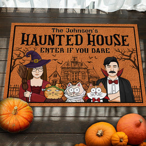 Enter If You Dare - Couple Personalized Custom Home Decor Witch Decorative Mat - Halloween Gift For Witches, Husband Wife, Pet Owners, Pet Lovers