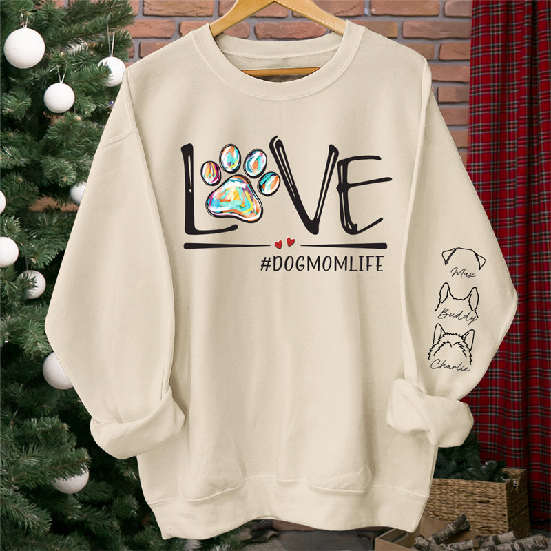 Purfect Dog Mom Life - Sweat-shirt unisexe personnalisé pour chien et chat avec motif sur la manche - Cadeau pour propriétaires et amoureux des animaux
