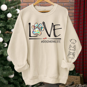 Purfect Dog Mom Life - Sweat-shirt unisexe personnalisé pour chien et chat avec motif sur la manche - Cadeau pour propriétaires et amoureux des animaux
