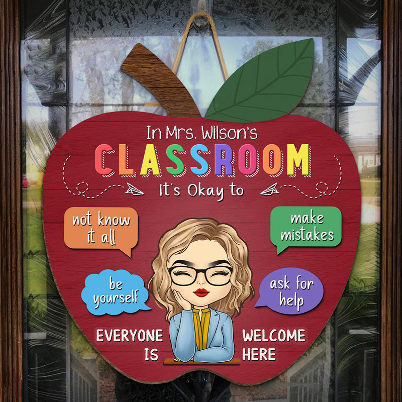 Tout le monde est le bienvenu ici - Panneau en bois rond personnalisé pour enseignant - Cadeau de pendaison de crémaillère pour enseignant, retour à l'école
