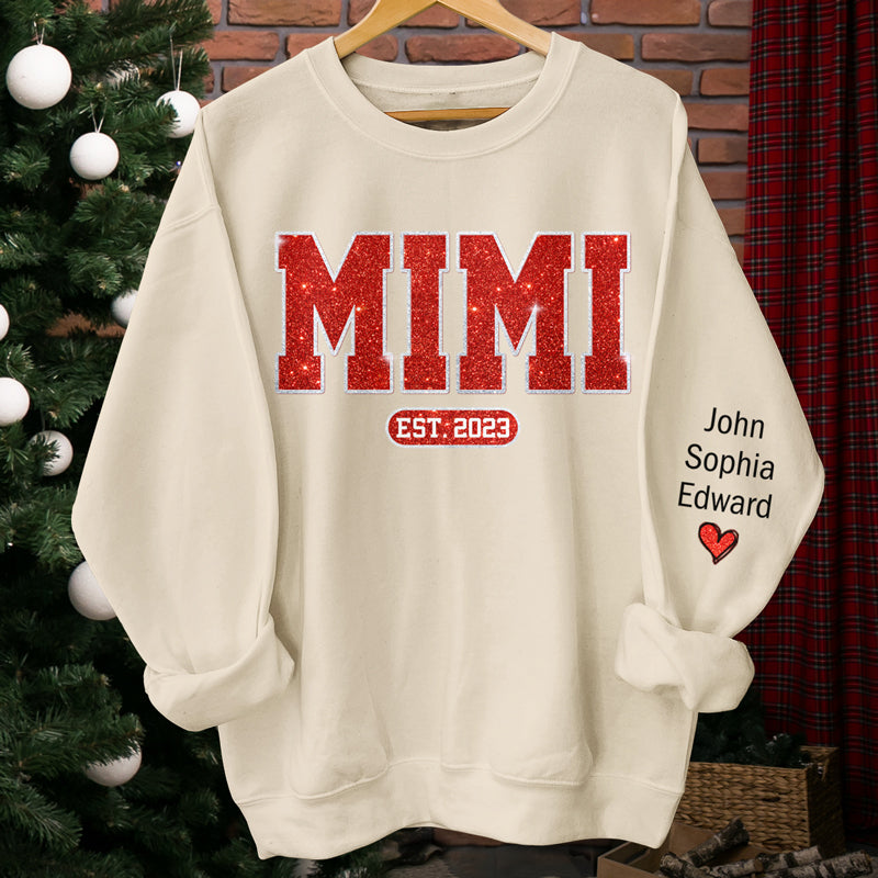 More Over Santa Here Comes Nana - Family Personalized Custom Unisex Sweatshirt With Design On Sleeve - Christmas Gift For Mom, Grandma