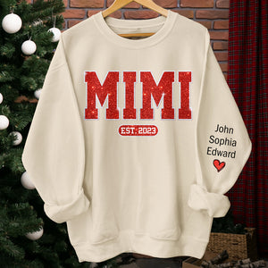 More Over Santa Here Comes Nana - Family Personalized Custom Unisex Sweatshirt With Design On Sleeve - Christmas Gift For Mom, Grandma