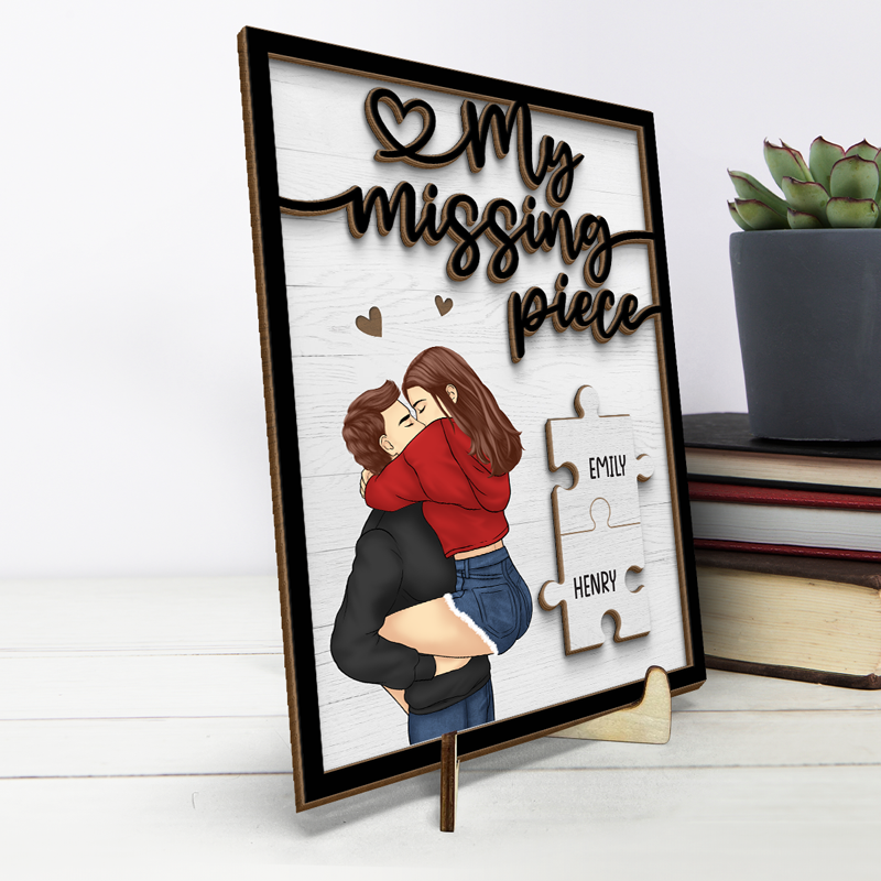 Ma pièce manquante, ma meilleure moitié - Plaque en bois personnalisée à 2 couches avec support pour couple - Cadeau de pendaison de crémaillère pour mari et femme, anniversaire