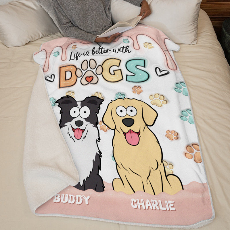 La vie est meilleure avec un chien ! Couverture personnalisée avec effet gonflable 3D pour chien ! Cadeau pour les propriétaires et les amoureux des animaux.