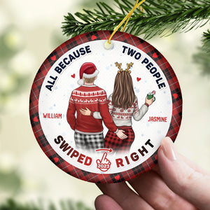 Je suis heureux que nous soyons assortis - Ornement personnalisé pour couple - Forme ronde en céramique - Cadeau de Noël pour mari et femme, anniversaire