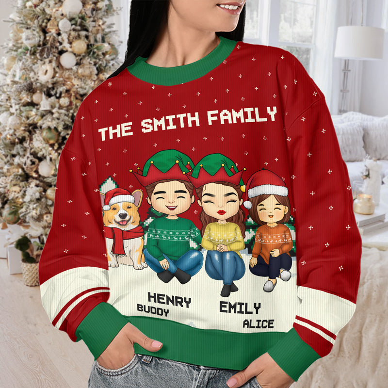 Le réveillon de Noël est une soirée familiale ! Sweat-shirt personnalisé pour toute la famille ! Pull unisexe en laine ! Cadeau de Noël pour les membres de la famille