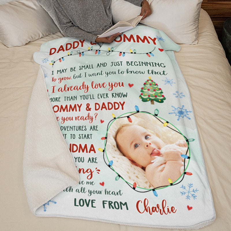 Couverture personnalisée avec photo « Chers papas et mamans » - Cadeau de naissance, cadeau de Noël pour une première maman