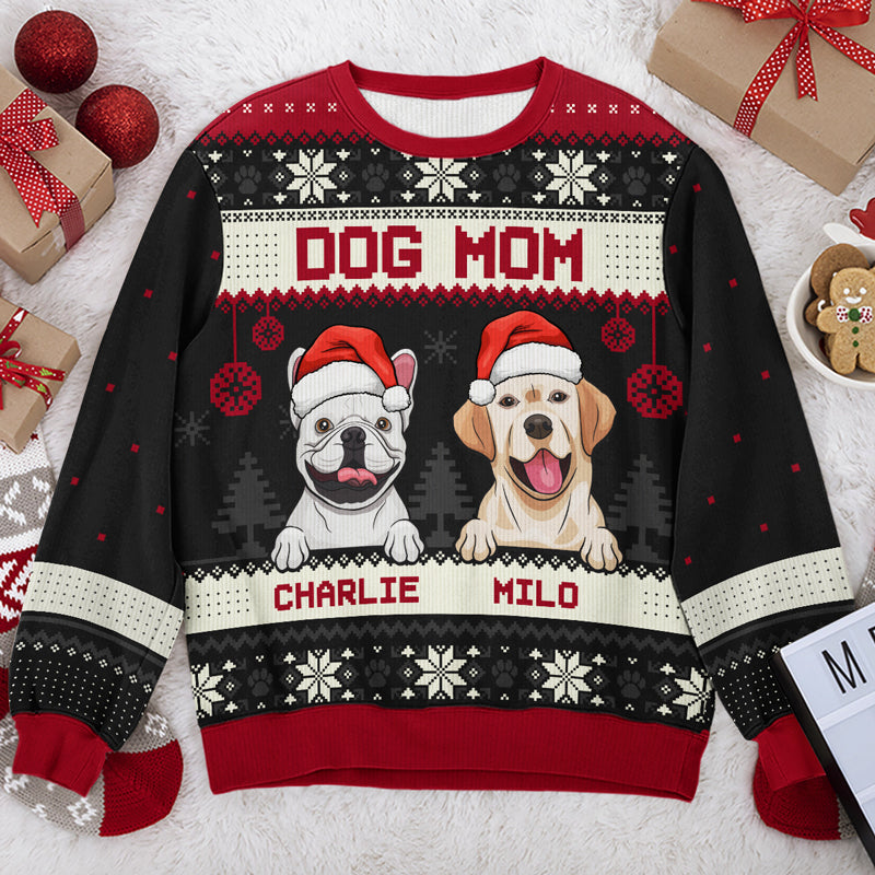 Sweat-shirt de Noël unisexe personnalisé, motif maman et papa chien, en laine, imprimé intégral, idéal pour les amoureux des chiens et des animaux de compagnie. Cadeau idéal pour Noël.