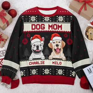 Sweat-shirt de Noël unisexe personnalisé, motif maman et papa chien, en laine, imprimé intégral, idéal pour les amoureux des chiens et des animaux de compagnie. Cadeau idéal pour Noël.