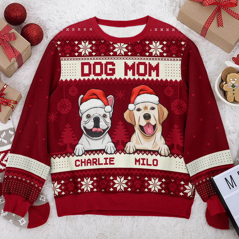 Sweat-shirt de Noël unisexe personnalisé, motif maman chien, joyeux Noël, en laine, imprimé intégral, idéal pour les amoureux des chiens et des animaux de compagnie.