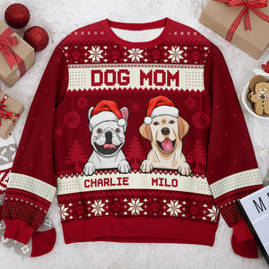 Sweat-shirt de Noël unisexe personnalisé, motif maman chien, joyeux Noël, en laine, imprimé intégral, idéal pour les amoureux des chiens et des animaux de compagnie.