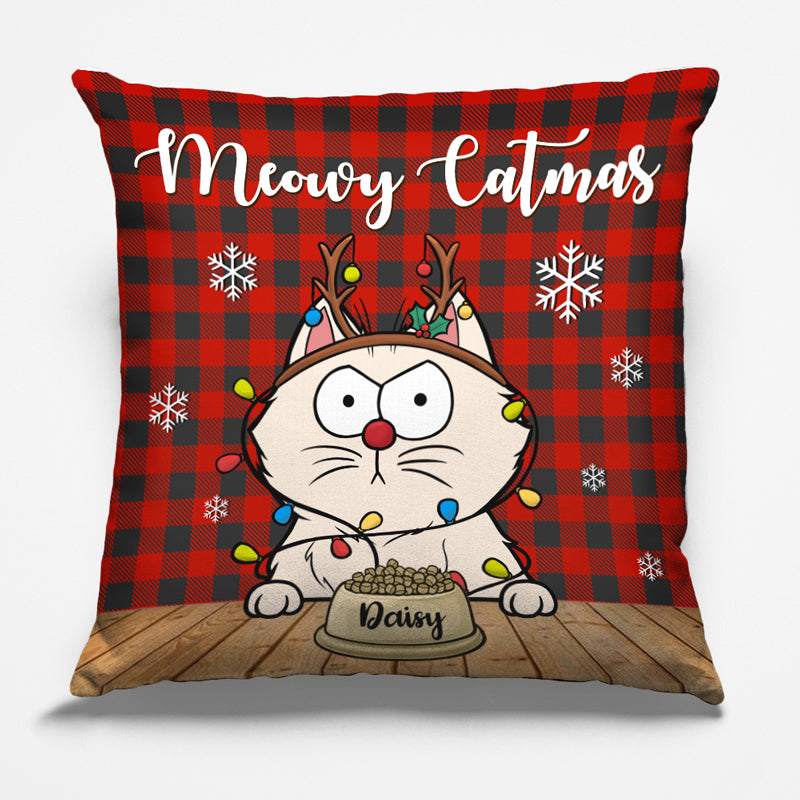 Meowy Catmas - Coussin personnalisé pour chat - Cadeau de Noël pour propriétaires et amoureux des animaux