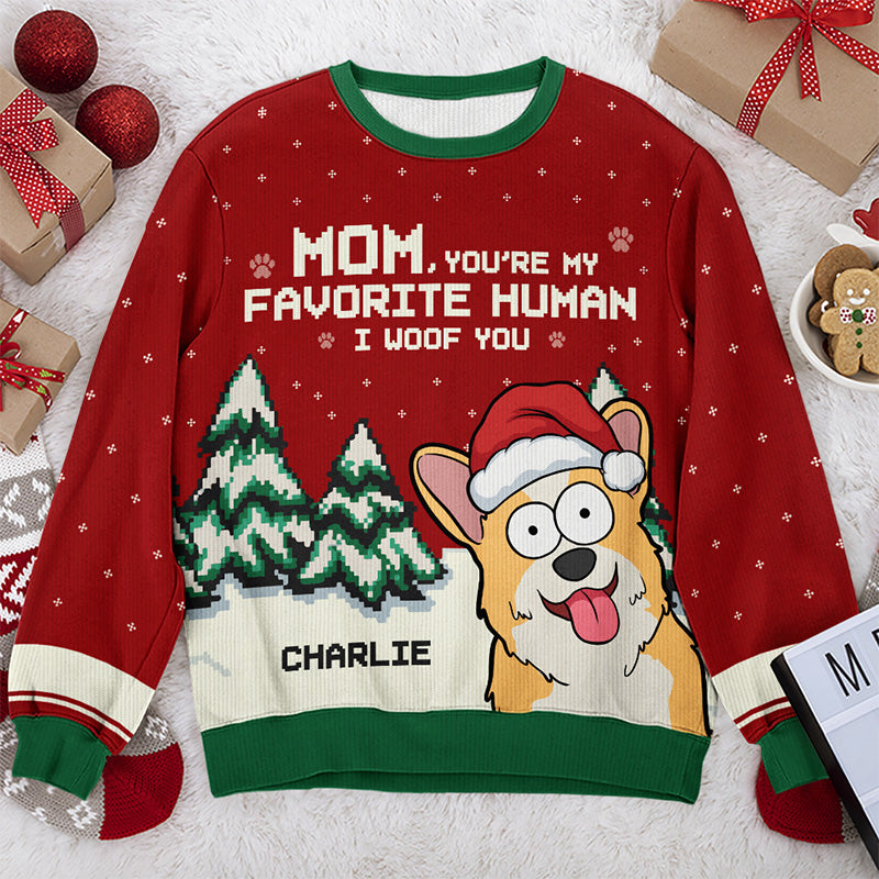 Mon humain préféré au monde - Sweat-shirt moche personnalisé pour chien - Pull en laine unisexe - Cadeau de Noël pour propriétaires d'animaux et amoureux des animaux