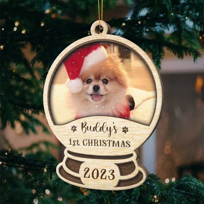 Boule de neige de Noël personnalisée en bois - Téléchargez une photo de votre animal de compagnie