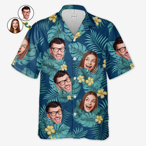T-shirt hawaïen unisexe personnalisé avec photo « Heure d'été » pour couple - Cadeau idéal pour les vacances d'été, pour mari et femme