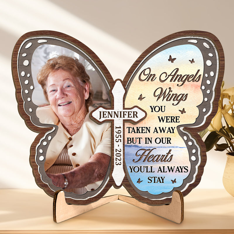 Photo personnalisée « Tu seras toujours dans mon cœur » - Plaque commémorative personnalisée en bois à 2 couches avec support - Cadeau de condoléances pour les membres de la famille