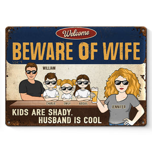 Attention à votre femme, votre mari est cool ! Plaque en métal personnalisée pour couple, décoration d'intérieur ! Cadeau de pendaison de crémaillère pour mari et femme, anniversaire