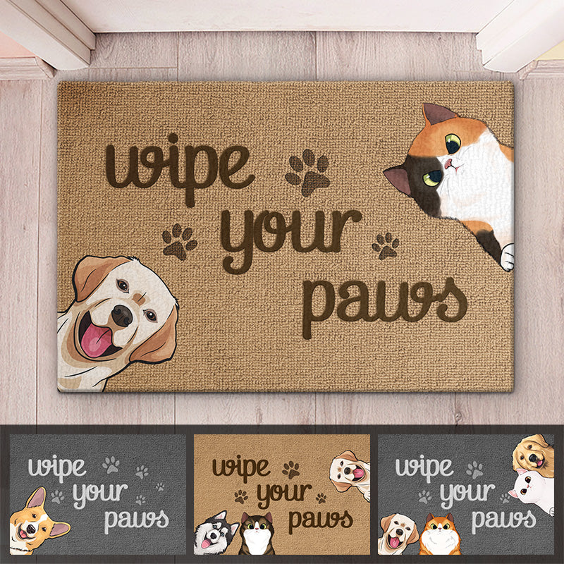 Essuyez vos pattes - Tapis décoratif personnalisé pour chien et chat - Cadeau de pendaison de crémaillère, cadeau pour propriétaires d'animaux et amoureux des animaux