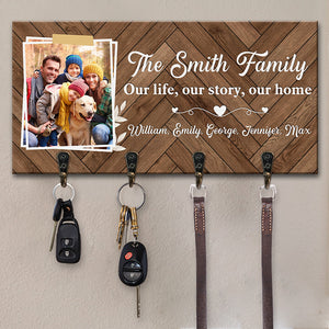 Photo personnalisée Notre vie, notre histoire, notre maison - Porte-clés personnalisé pour la décoration intérieure de la famille, porte-clés - Cadeau de pendaison de crémaillère pour les membres de la famille