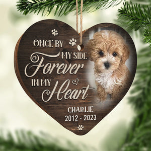 Photo personnalisée « Pour toujours dans mon cœur » – Ornement commémoratif personnalisé en bois en forme de cœur – Cadeau de Noël, cadeau de condoléances, cadeau pour les propriétaires d'animaux et les amoureux des animaux