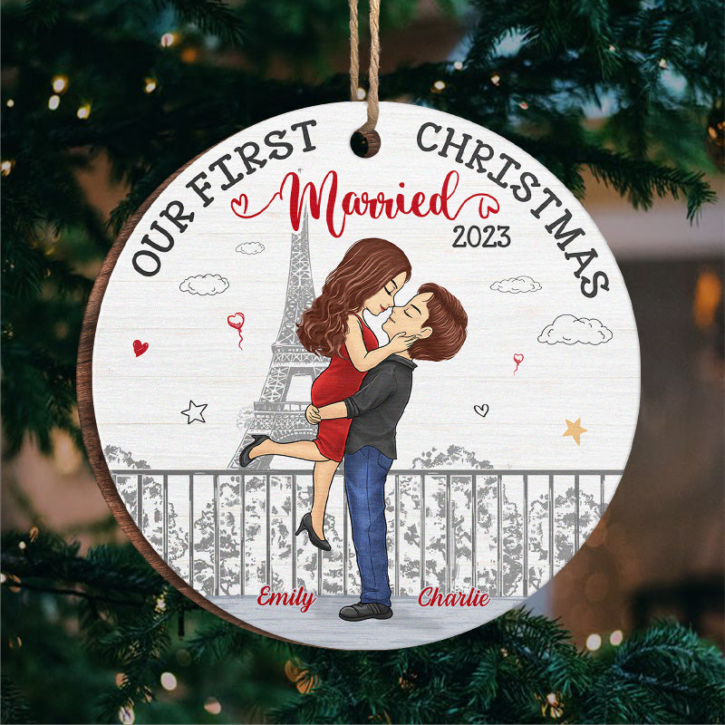 Our First Christmas Together - Couple Personalized Custom Ornament - Wood Round Shaped - Christmas Gift For Husband Wife, Anniversary