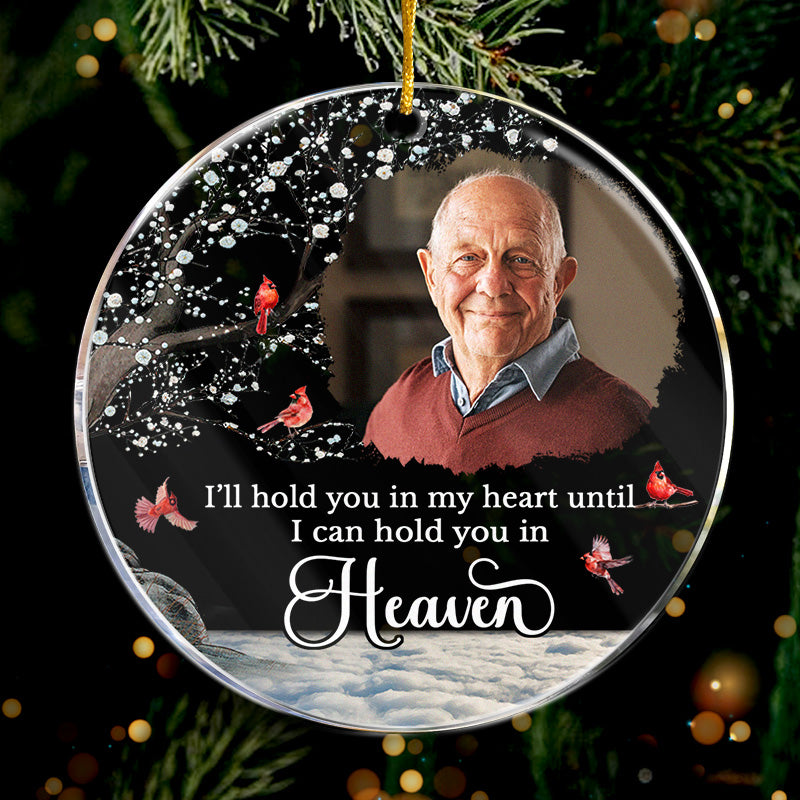 Photo personnalisée « Je te garderai dans mon cœur » - Ornement personnalisé familial - Forme ronde en acrylique - Cadeau de Noël, cadeau de condoléances pour les membres de la famille