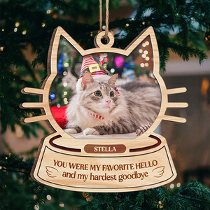 A Piece Of My Heart Is At The Rainbow Bridge - Personalized Custom Cat Face Shaped Wood Christmas Ornament - Upload Image, Memorial Gift, Sympathy Gift, Christmas Gift
