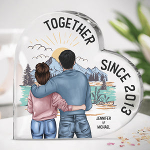 Nous sommes ensemble depuis - Plaque acrylique personnalisée en forme de cœur pour couple - Cadeau pour mari et femme, anniversaire