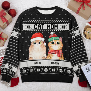 Je suis un papa chat heureux, une maman chat - Sweat-shirt de Noël moche unisexe personnalisé, sweat-shirt en laine, sweat-shirt imprimé sur toute la surface - Cadeau pour les amoureux des chats, les amoureux des animaux, cadeau de Noël
