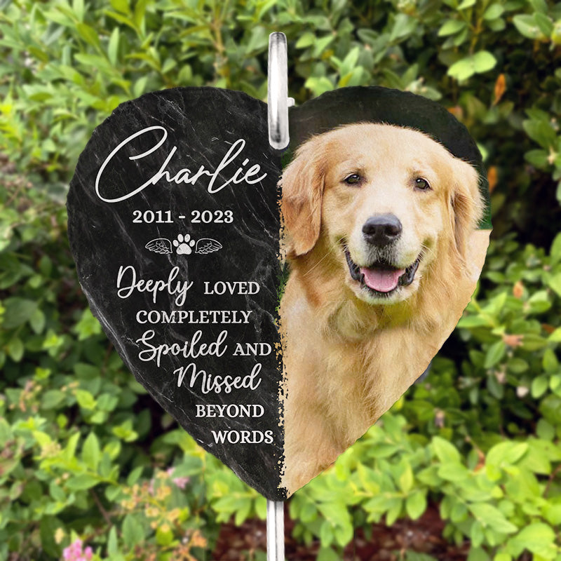 Custom Photo Deeply Loved, Completely Spoiled  - Memorial Personalized Memorial Garden Slate & Hook - Sympathy Gift For Pet Owners, Pet Lovers