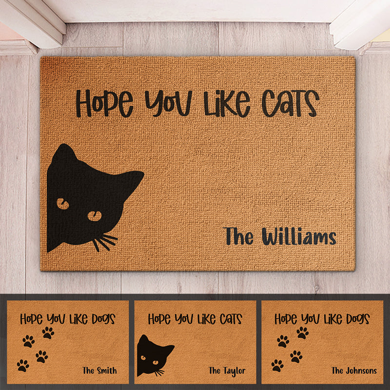 J'espère que vous aimez les chats ou les chiens - Tapis décoratif personnalisé pour chien et chat - Cadeau de pendaison de crémaillère pour les propriétaires d'animaux et les amoureux des animaux