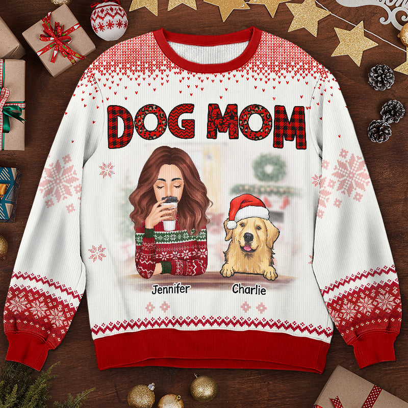 Meilleure maman de chien au monde - Sweat-shirt moche personnalisé pour chien - Pull en laine unisexe - Cadeau de Noël pour propriétaires et amoureux des animaux