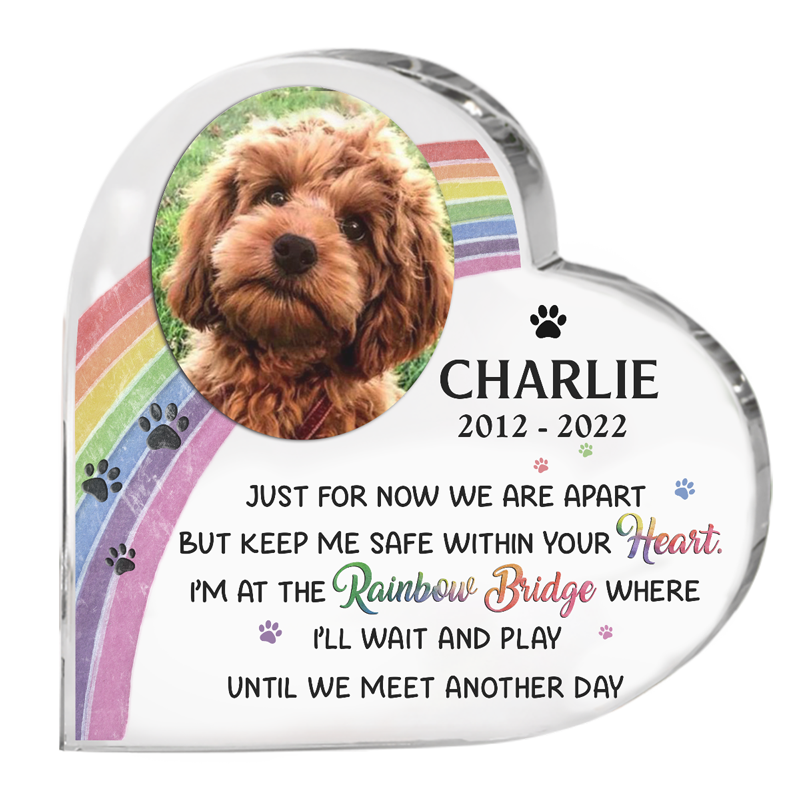 Custom Photo Just For Now We Are Apart - Memorial Personalized Custom Heart Shaped Acrylic Plaque - Sympathy Gift, Gift For Pet Owners, Pet Lovers