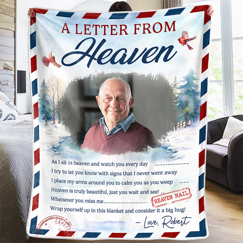 Couverture photo personnalisée « Une lettre spéciale du ciel » - Cadeau de Noël, souvenir de condoléances pour les membres de la famille