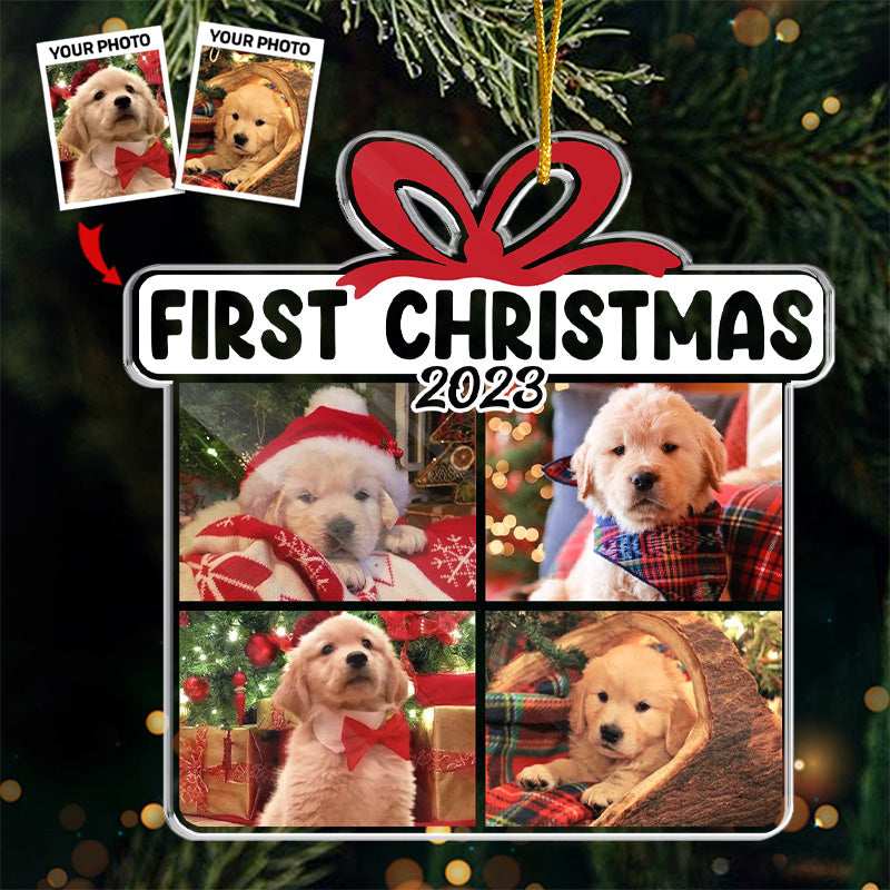 Photo personnalisée « Joyeux Pawlidays » - Ornement personnalisé pour chien et chat - Forme personnalisée en acrylique - Cadeau de Noël pour propriétaires et amoureux des animaux