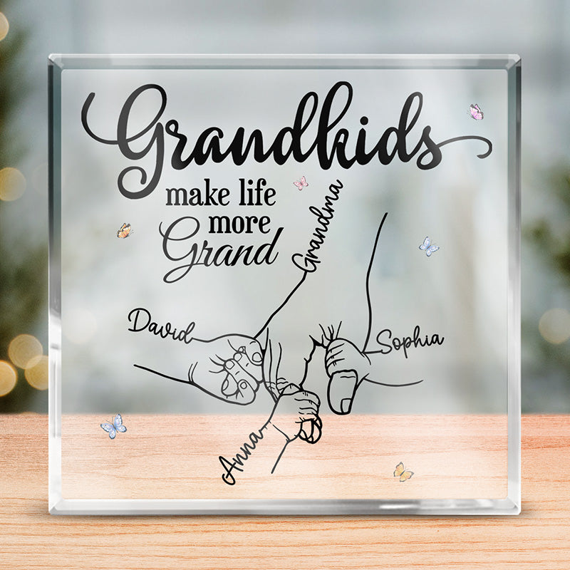 Les petits-enfants rendent la vie plus belle – Plaque acrylique carrée personnalisée pour la famille – Cadeau d'anniversaire pour grand-mère