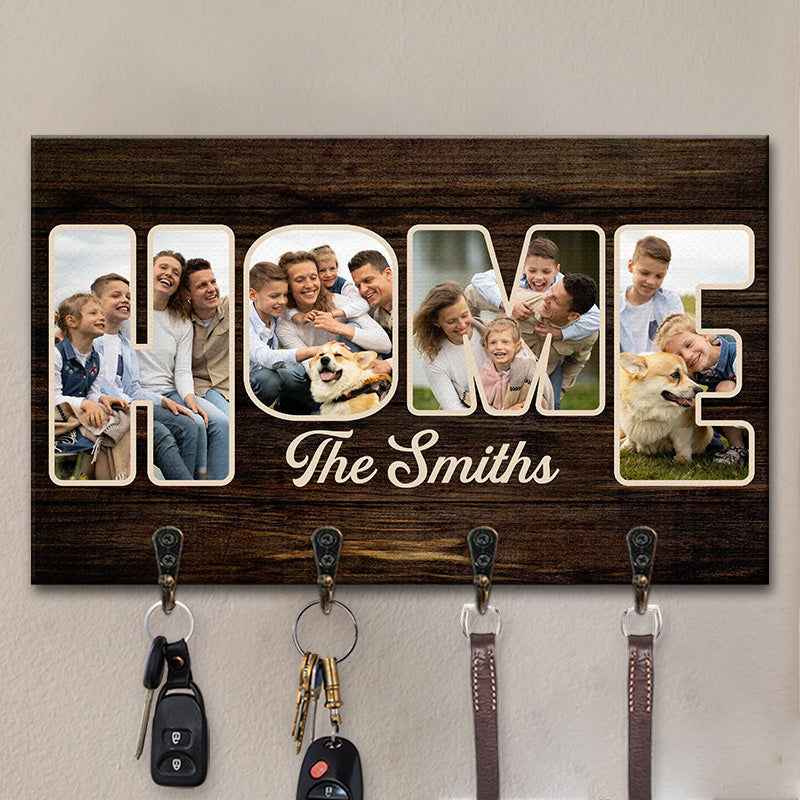 Photo personnalisée « Notre maison douce maison » - Décoration d'intérieur personnalisée en forme de rectangle, porte-clés, cadeau de pendaison de crémaillère pour les membres de la famille
