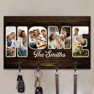 Photo personnalisée « Notre maison douce maison » - Décoration d'intérieur personnalisée en forme de rectangle, porte-clés, cadeau de pendaison de crémaillère pour les membres de la famille