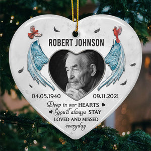 Photo personnalisée que vous resterez toujours aimé et regretté - Ornement personnalisé commémoratif personnalisé - En forme de cœur en céramique - Cadeau de Noël, cadeau de condoléances pour les membres de la famille