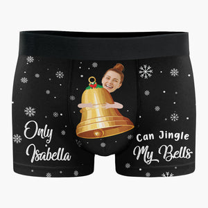 Boxer personnalisé avec photo « Jingle My Bells » - Boxer humoristique et personnalisé pour homme - Cadeau de Noël pour petit ami, mari ou anniversaire