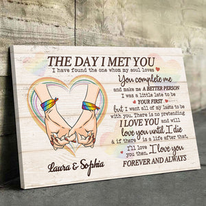 Tu me complète et fais de moi une meilleure personne - Toile horizontale personnalisée pour couple - Cadeau pour mari et femme, anniversaire, LGBTQ+