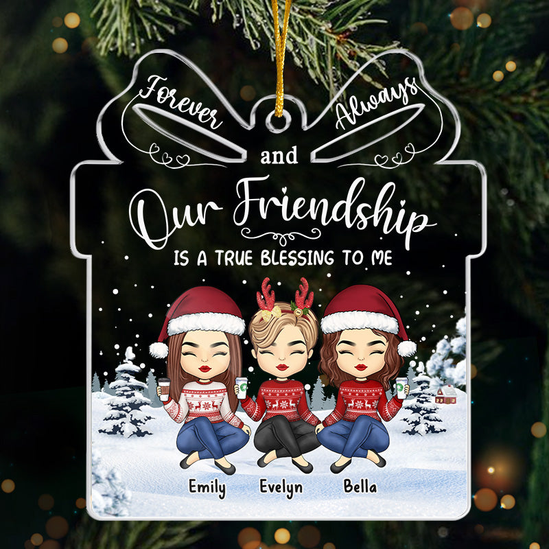 Notre amitié est une véritable bénédiction pour moi - Décoration personnalisée Bestie - Boîte cadeau en acrylique en forme de boîte - Cadeau de Noël pour meilleures amies, meilleures amies, sœurs