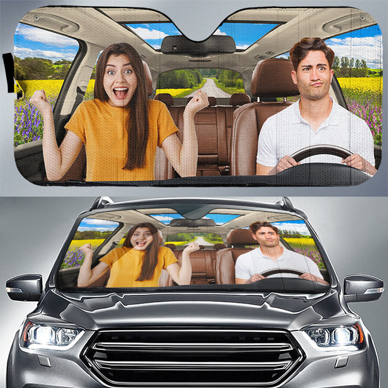Photo personnalisée : Amusez-vous ensemble ! Pare-soleil personnalisé pour pare-brise de voiture, protection de fenêtre de voiture, cadeau pour mari et femme, anniversaire