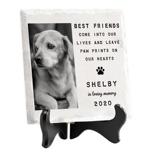 Custom Photo You Leave Paw Prints On Our Hearts - Memorial Personalized Custom Square Shaped Ceramic Plaque With Stand - Sympathy Gift, Gift For Pet Owners, Pet Lovers