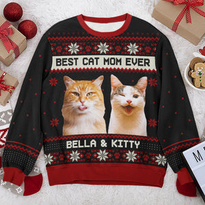 Sweat-shirt personnalisé avec photo « Né pour être un papa chat » - Pull en laine unisexe - Cadeau de Noël pour les propriétaires et les amoureux des animaux