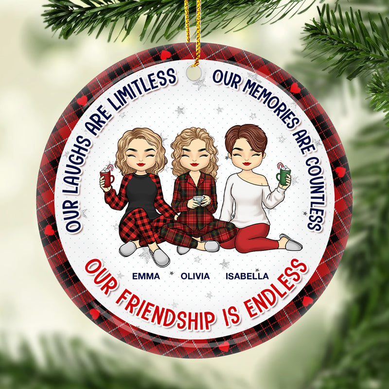 Nos rires sont sans limites - Ornement personnalisé Bestie personnalisé - Forme ronde en céramique - Cadeau de Noël pour meilleures amies, BFF, sœurs