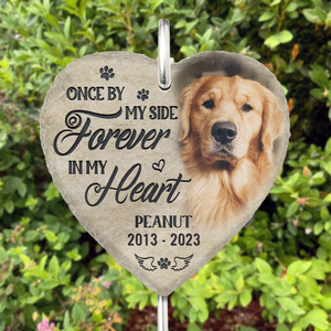 Photo personnalisée Une fois à mes côtés pour toujours dans mon cœur - Mémorial personnalisé Ardoise de jardin commémorative et crochet - Cadeau de condoléances pour les propriétaires d'animaux de compagnie, les amoureux des animaux