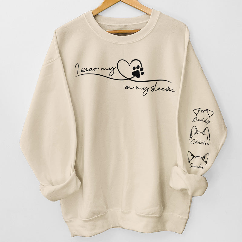 Je porte mes animaux de compagnie sur ma manche - Sweat-shirt unisexe personnalisé pour chien et chat avec motif sur la manche - Cadeau pour propriétaires et amoureux des animaux