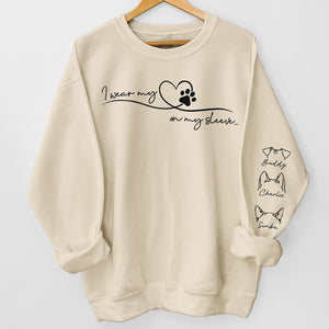 Je porte mes animaux de compagnie sur ma manche - Sweat-shirt unisexe personnalisé pour chien et chat avec motif sur la manche - Cadeau pour propriétaires et amoureux des animaux