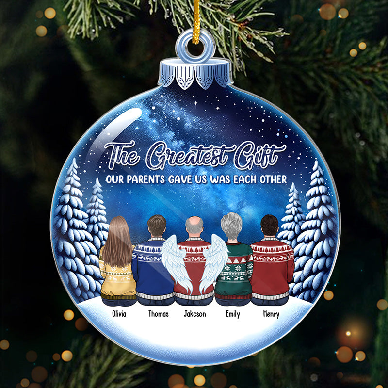 L'amour entre frères et sœurs est éternel - Décoration familiale personnalisée - Boule de neige en acrylique - Cadeau de Noël pour les membres de la famille